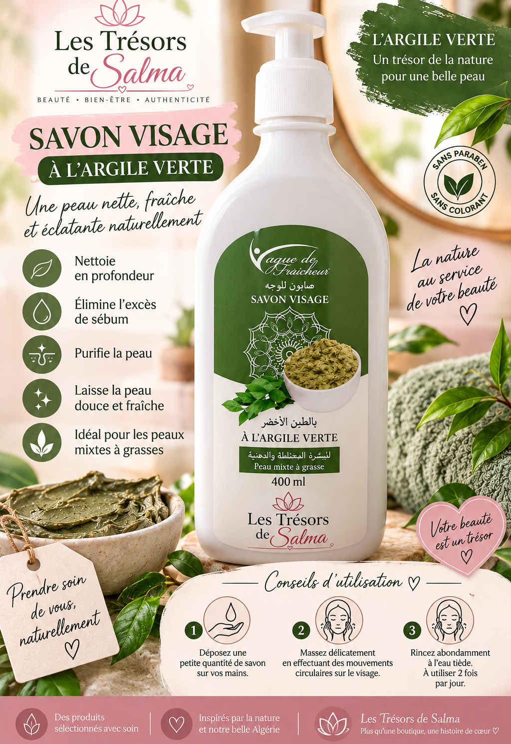 Savon Visage à l’Huile d’Argan Vague de Fraîcheur / Savon Visage à l’Argile Verte