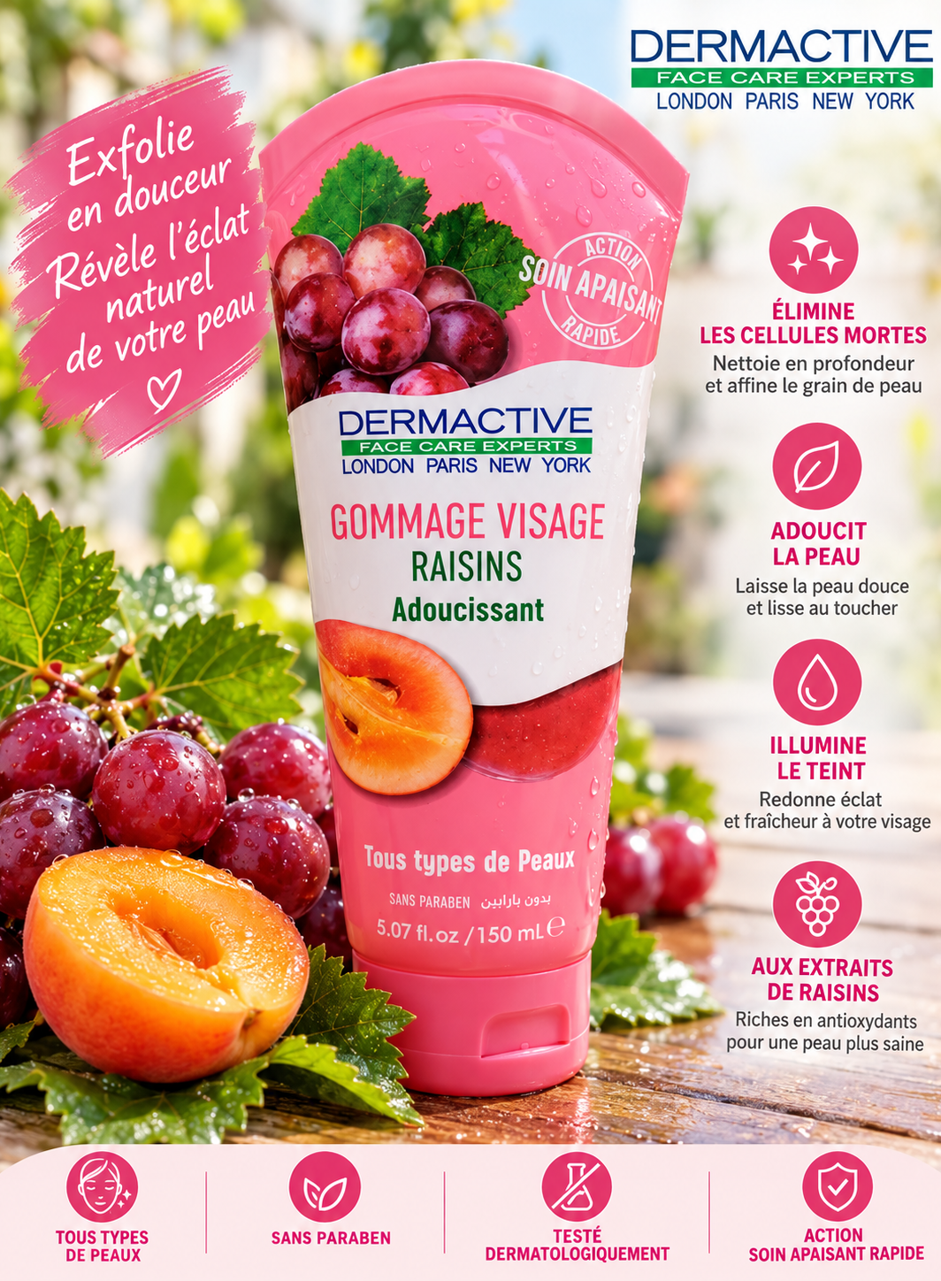 Gommage Visage Raisins – Dermactive 150 ml