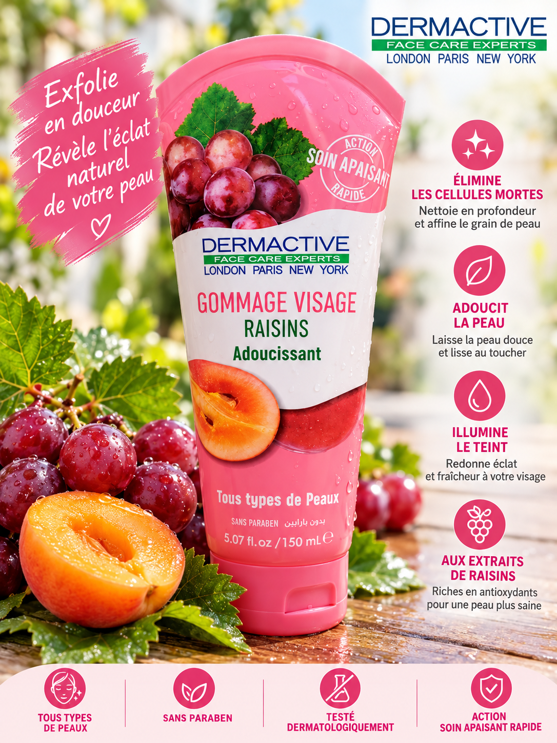 Gommage Visage Raisins – Dermactive 150 ml