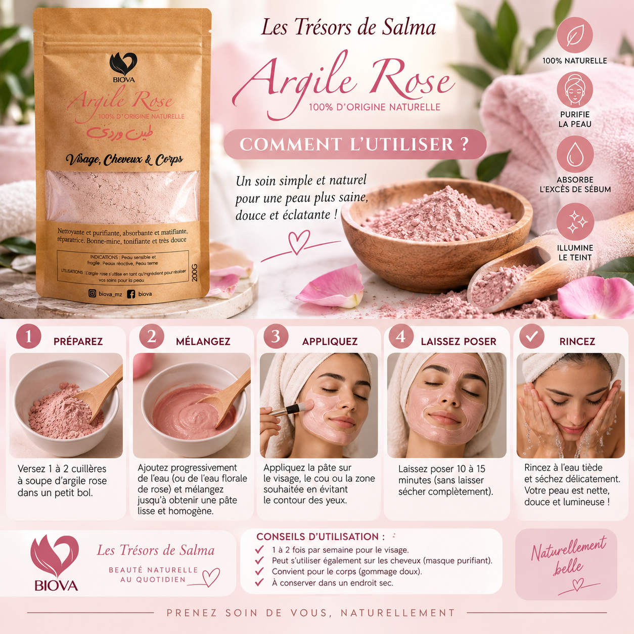 🌸 Argile Rose BIOVA – 200 g – Image 2