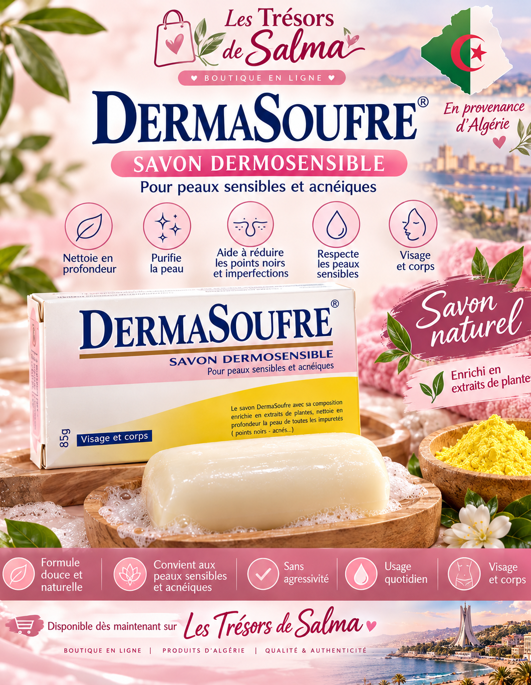 🧼 DermaSoufre® – Savon dermosensible naturel