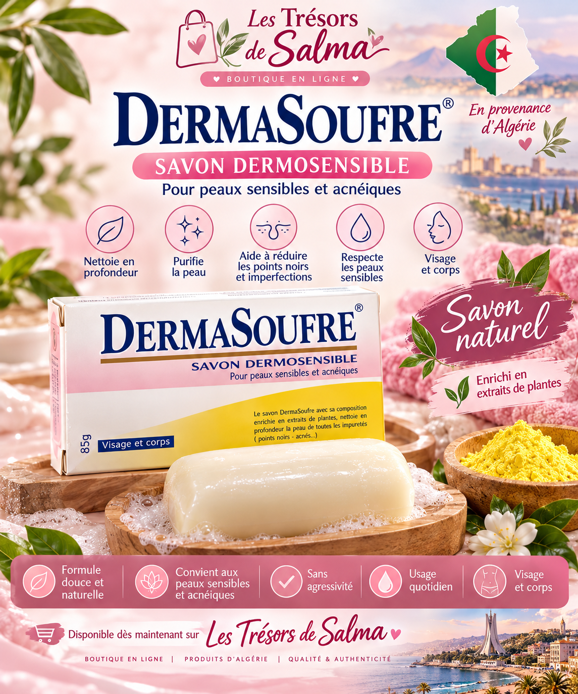 🧼 DermaSoufre® – Savon dermosensible naturel